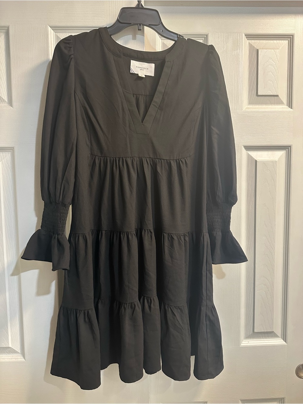 Pomander Place Black Tiered V-Neck Long Sleeve Dress